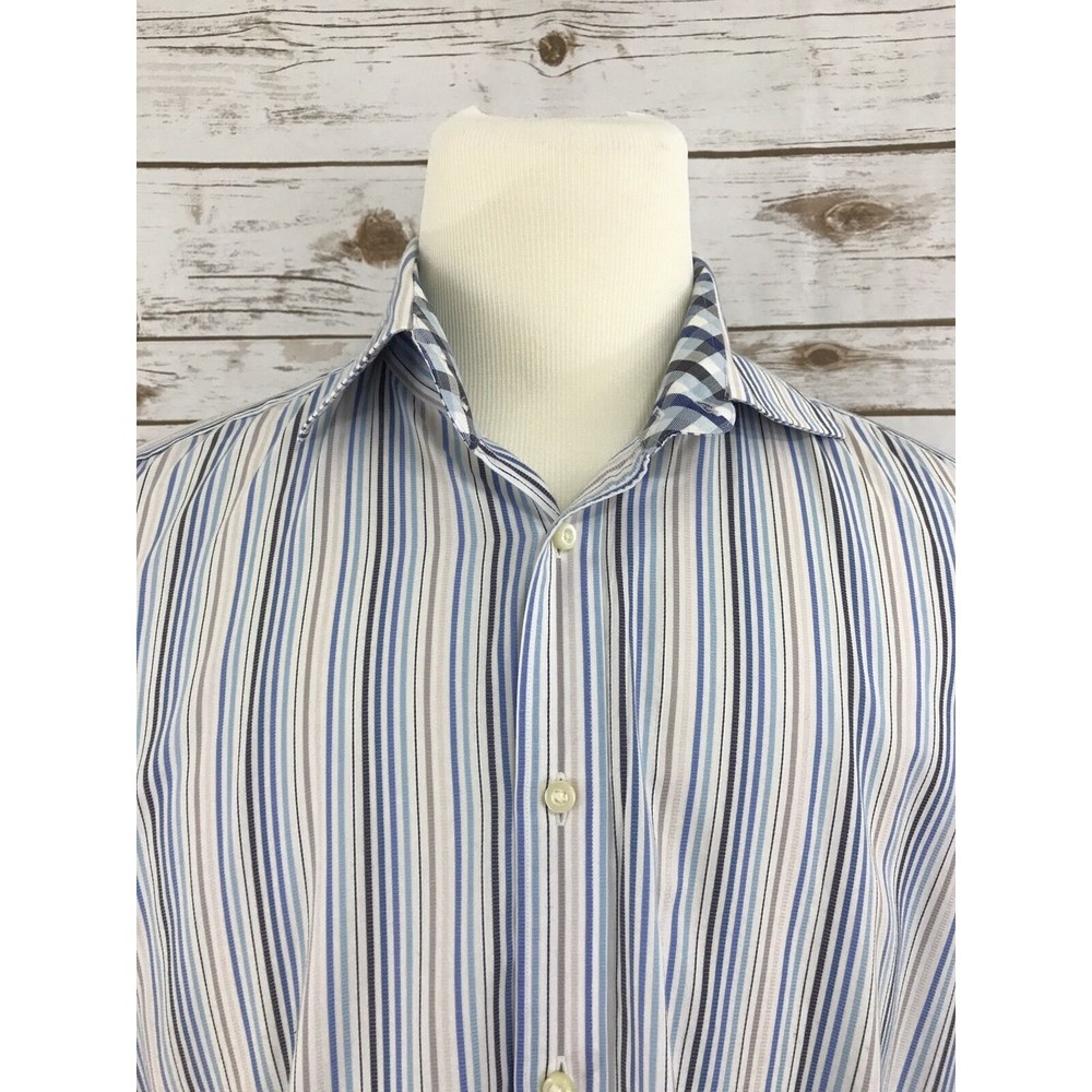 THOMAS DEAN Mutilcolor Blue Striped 100% Cotton Shirt Flip Cuffs 2XL office